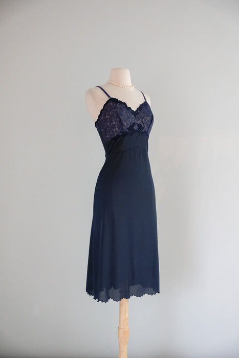 Vintage 1950’s Deep Navy Lace Slip Dress by Elizabeth Arden / M