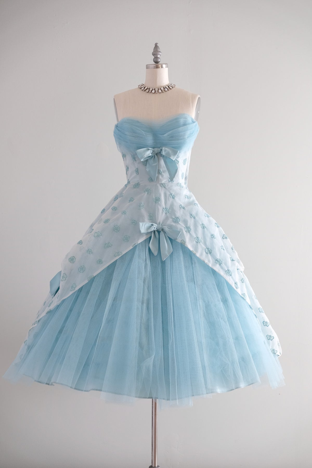 white christmas dresses Vintage 1950s Blue and Lilac Chiffon Party Dress, Sequinned/Beaded Waist, Small main image 0