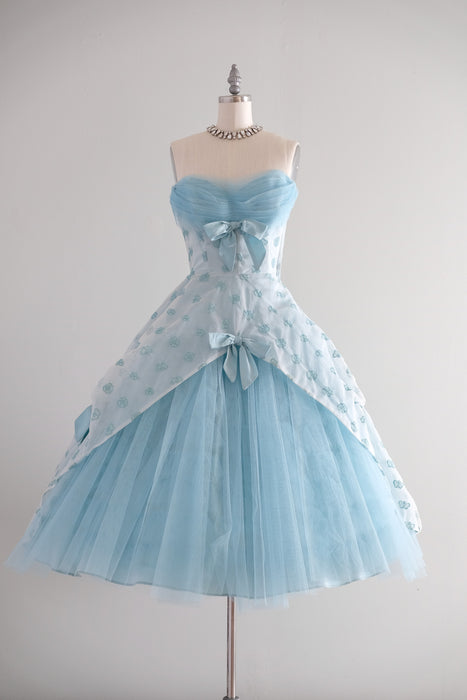 Vintage 1950's Cinderella Baby Blue Tulle Strapless Prom Dress / XS Xtabay Vintage Vintage 1950's Cinderella Baby Blue Tulle Strapless Prom Dress / XS Xtabay Vintage