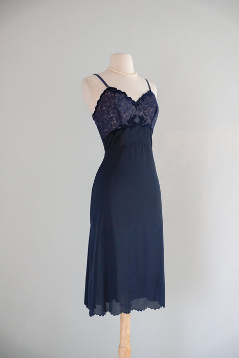 Vintage 1950’s Deep Navy Lace Slip Dress by Elizabeth Arden / M