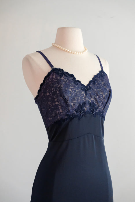 Vintage 1950’s Deep Navy Lace Slip Dress by Elizabeth Arden / M