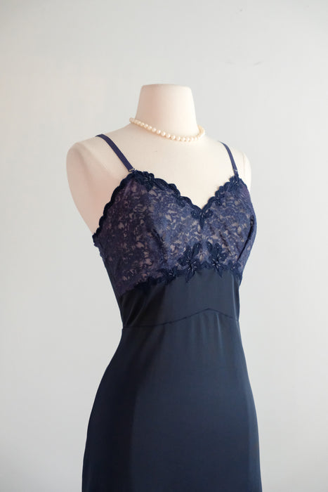 Vintage 1950’s Deep Navy Lace Slip Dress by Elizabeth Arden / M