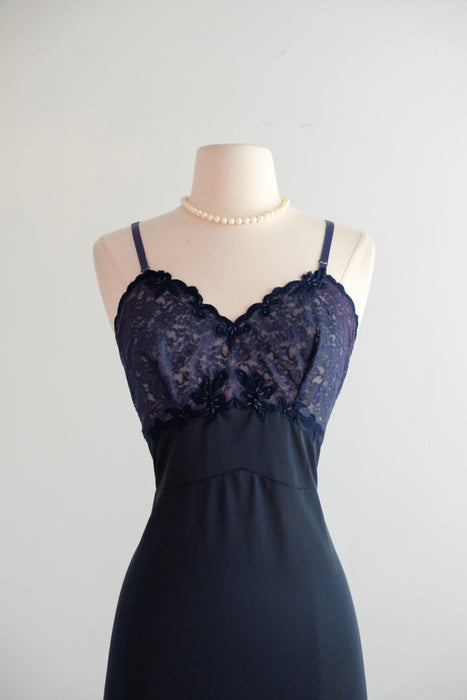 Vintage 1950’s Deep Navy Lace Slip Dress by Elizabeth Arden / M