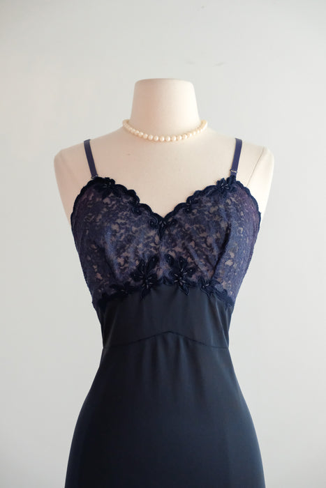 Vintage 1950’s Deep Navy Lace Slip Dress by Elizabeth Arden / M