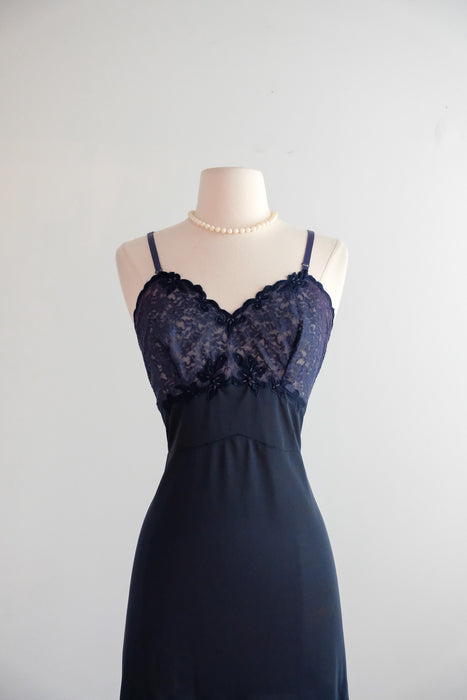 Vintage 1950’s Deep Navy Lace Slip Dress by Elizabeth Arden / M