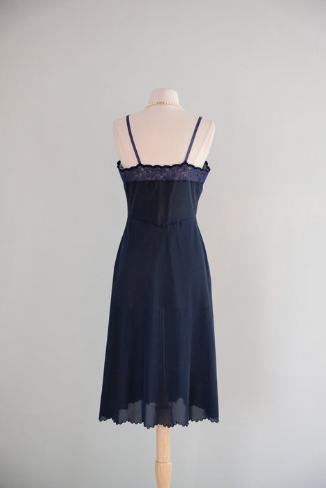 Vintage 1950’s Deep Navy Lace Slip Dress by Elizabeth Arden / M