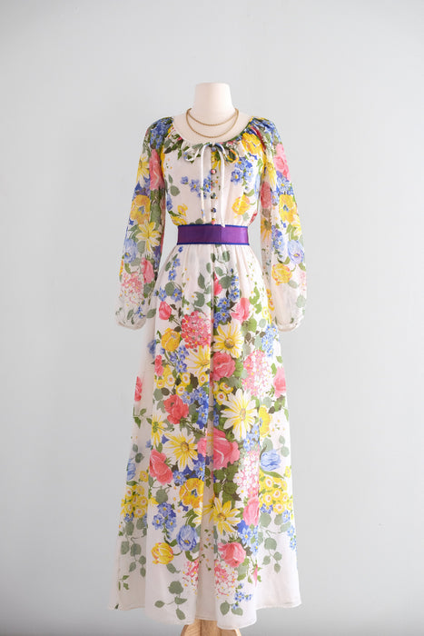 Vintage 1970's Garden Party Prairie Gown by Avalon / M