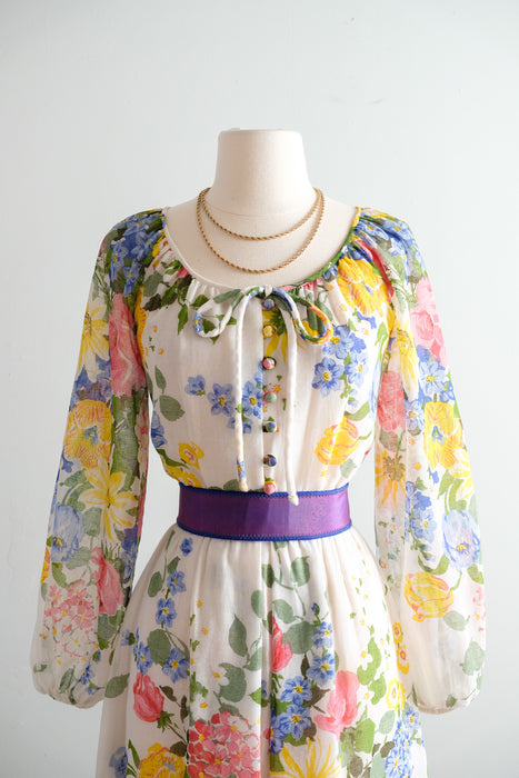 Vintage 1970's Garden Party Prairie Gown by Avalon / M