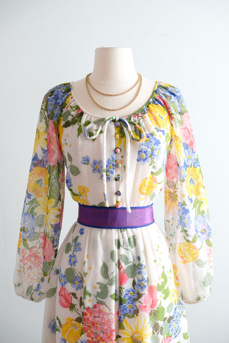 Vintage 1970's Garden Party Prairie Gown by Avalon / M