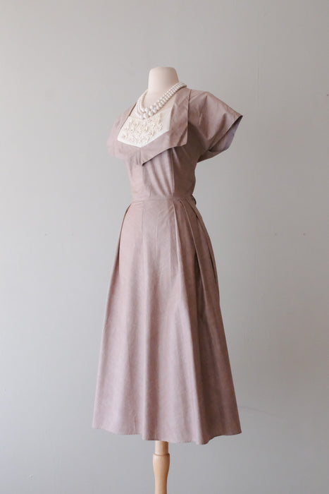 Sweet 1950's Latte Brown Daisy Dress/ Sz L