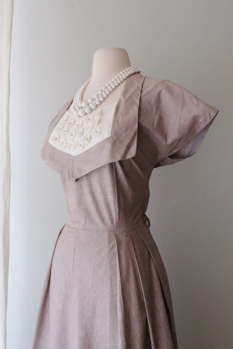 Sweet 1950's Latte Brown Daisy Dress/ Sz L
