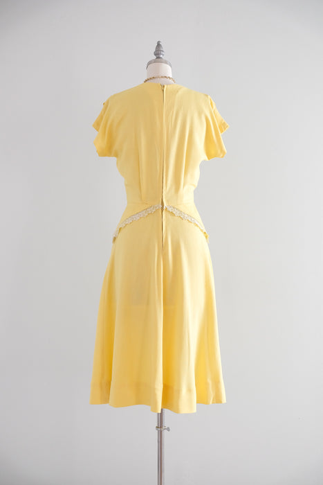 Vintage 1940's Daffodil Yellow Cotton Lace Day Dress / S