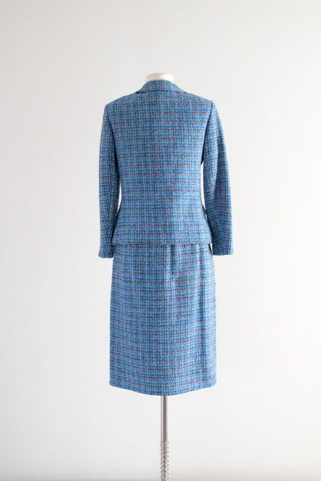 Elegant 1960's Carolina Blue Ladies Tweed Suit / Sz M