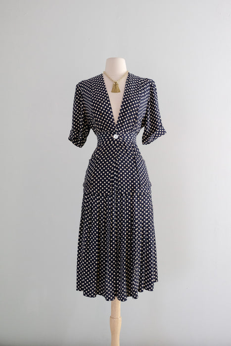 Vintage 1940's Navy & White Polka Dot Ensemble / M