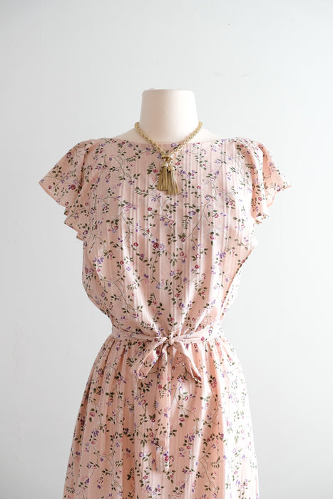 Vintage Late 1970's Pale Pink Floral Dress by John Roberts / M