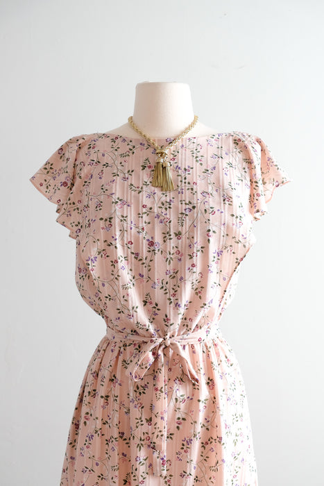 Vintage Late 1970's Pale Pink Floral Dress by John Roberts / M