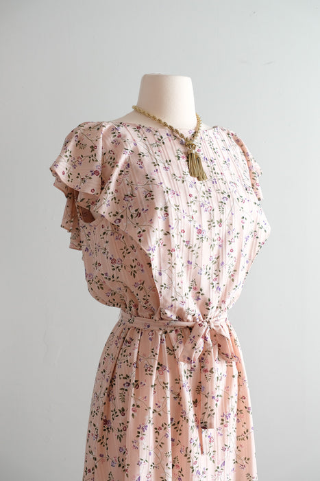 Vintage Late 1970's Pale Pink Floral Dress by John Roberts / M