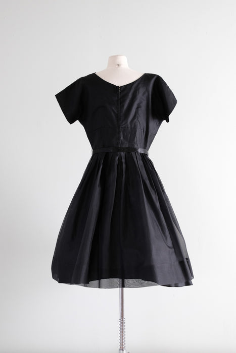 Darling 1950's Chiffon Little Black Party Dress / Sz L