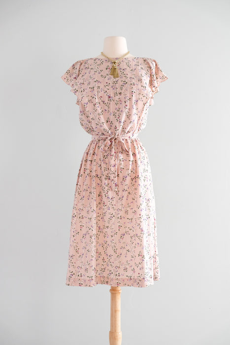 Vintage Late 1970's Pale Pink Floral Dress by John Roberts / M
