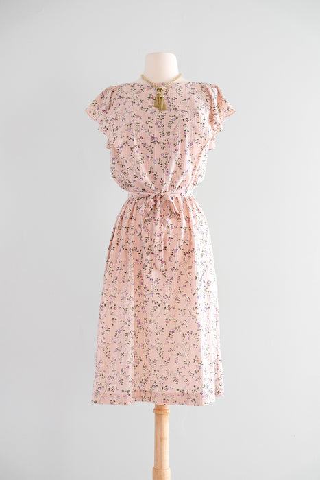 Vintage Late 1970's Pale Pink Floral Dress by John Roberts / M