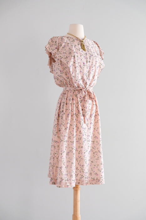 Vintage Late 1970's Pale Pink Floral Dress by John Roberts / M