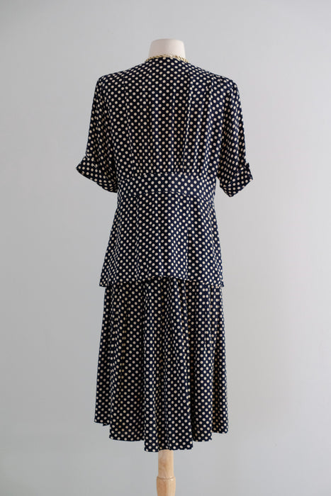 Vintage 1940's Navy & White Polka Dot Ensemble / M
