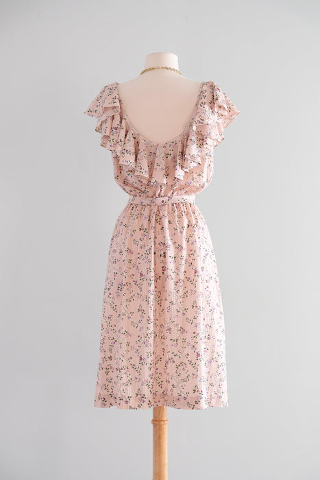 Vintage Late 1970's Pale Pink Floral Dress by John Roberts / M