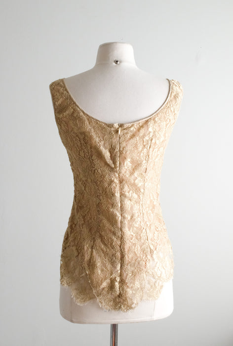 Fabulous 1980’s Gold Lace Top by Peggy Jennings / Sz M