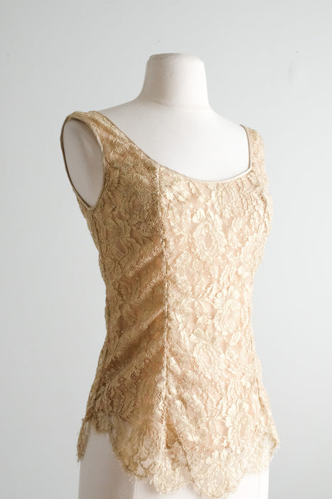 Fabulous 1980’s Gold Lace Top by Peggy Jennings / Sz M