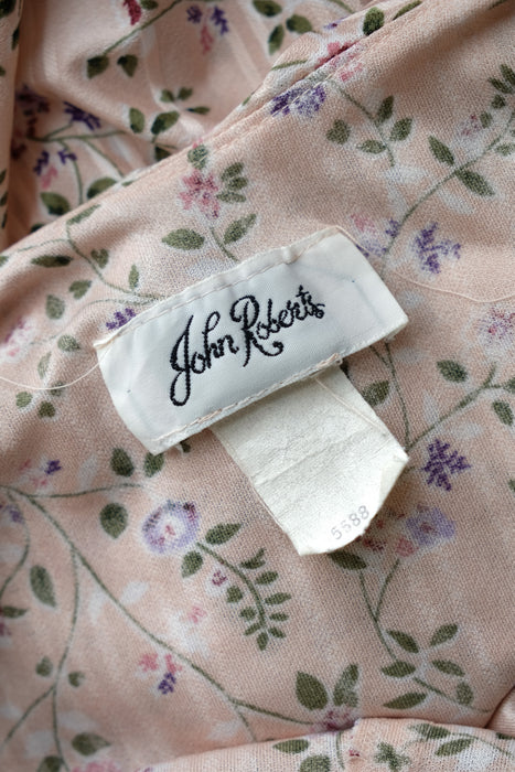 Vintage Late 1970's Pale Pink Floral Dress by John Roberts / M
