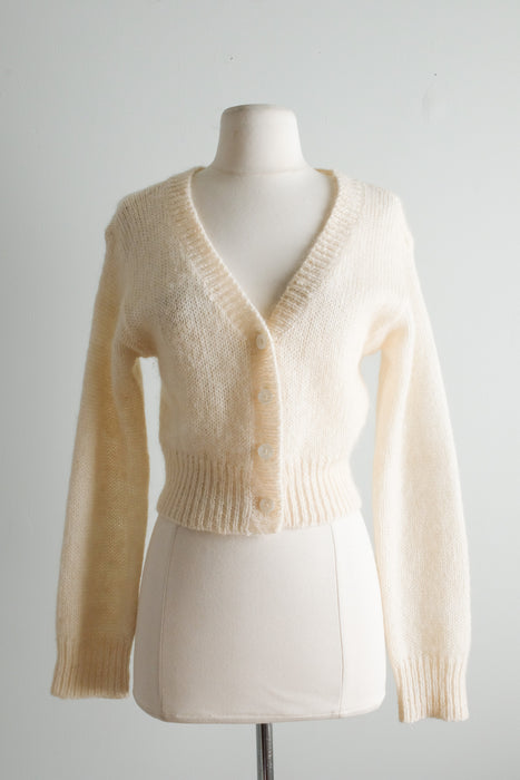 Perfect 1990's Ivory Mohair Knit Cardigan Sweater/ Sz M