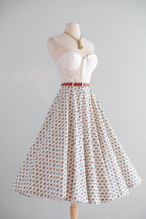 Vintage 1950's Rose Cotton Circle Skirt / XS