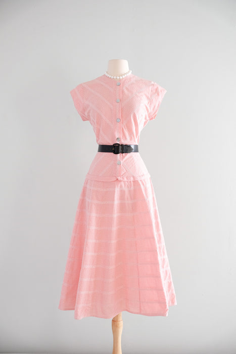 Vintage Late 1940's Pink & White Gingham Cotton Dress by Wildman / SM