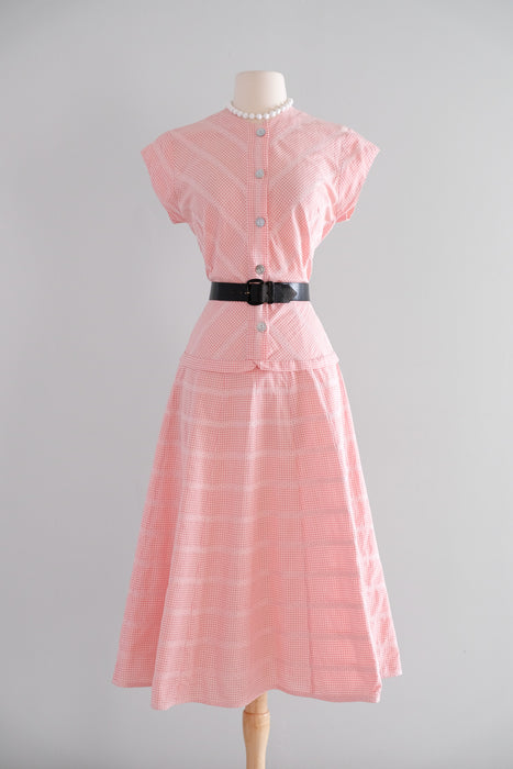 Vintage Late 1940's Pink & White Gingham Cotton Dress by Wildman / SM
