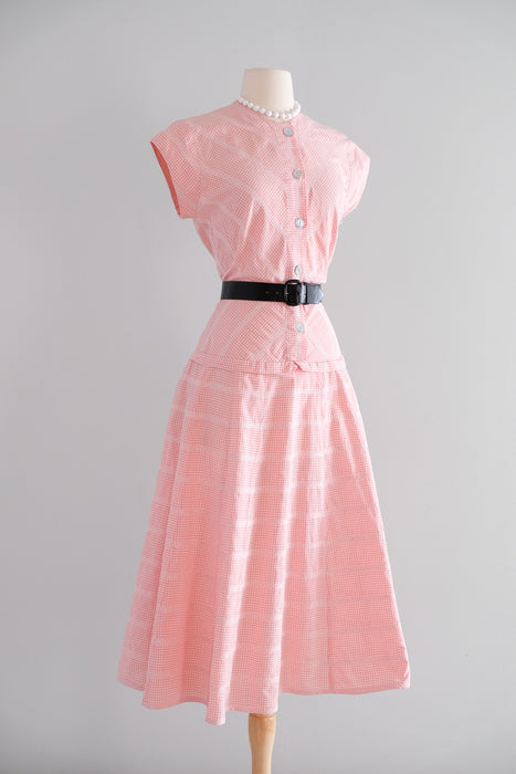 Vintage Late 1940's Pink & White Gingham Cotton Dress by Wildman / SM