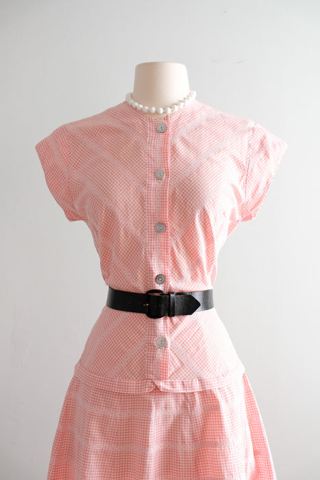 Vintage Late 1940's Pink & White Gingham Cotton Dress by Wildman / SM