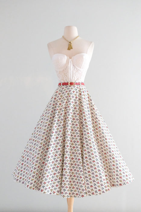 Vintage 1950's Rose Cotton Circle Skirt / XS