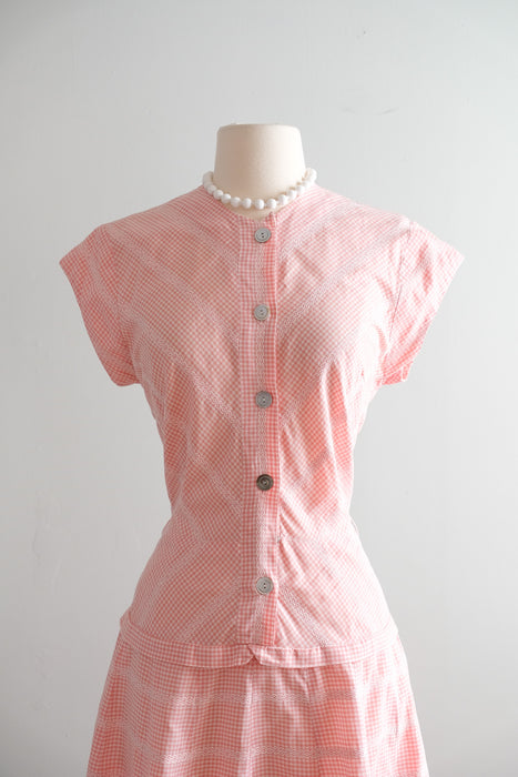Vintage Late 1940's Pink & White Gingham Cotton Dress by Wildman / SM