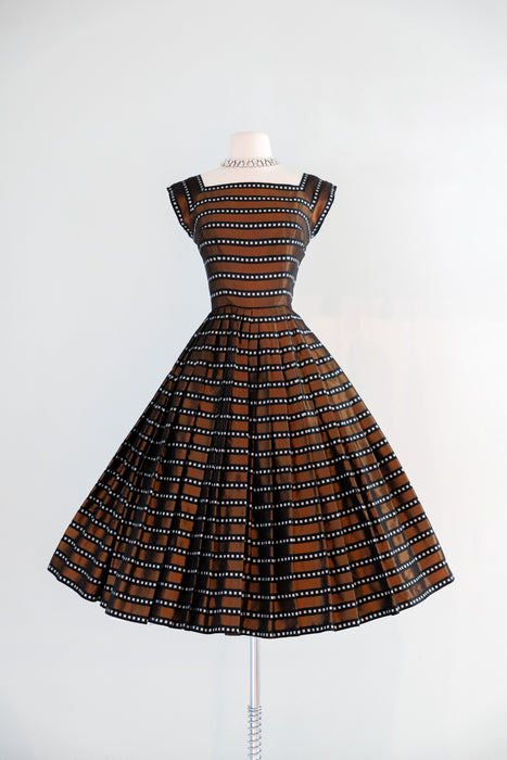 Vintage 1950's Autumnal Box Stripe Copper Taffeta Dress / S – Xtabay Vintage
