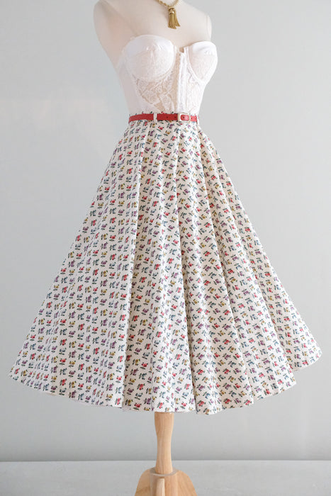 Vintage 1950's Rose Cotton Circle Skirt / XS