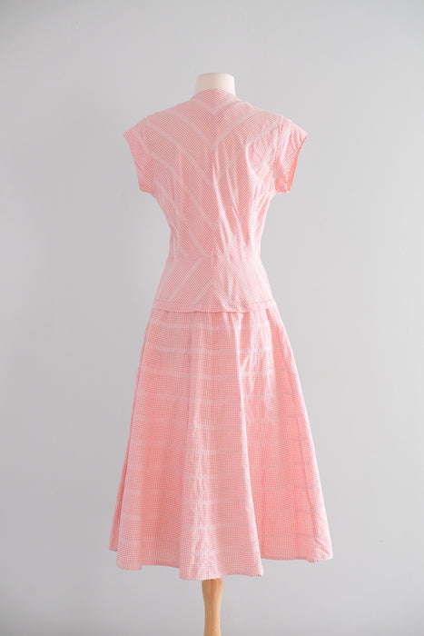 Vintage Late 1940's Pink & White Gingham Cotton Dress by Wildman / SM