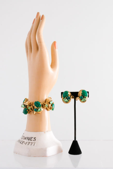 Stunning 1950's Emerald & Gold Multi-stone Bracelet Earring Set