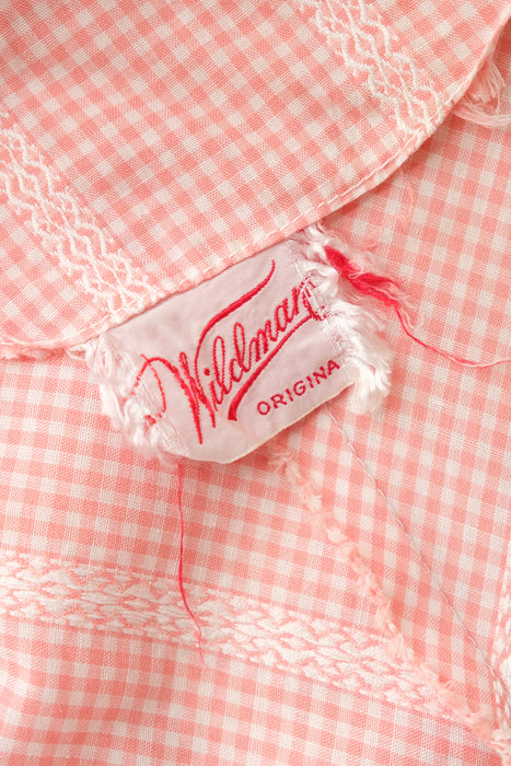 Vintage Late 1940's Pink & White Gingham Cotton Dress by Wildman / SM