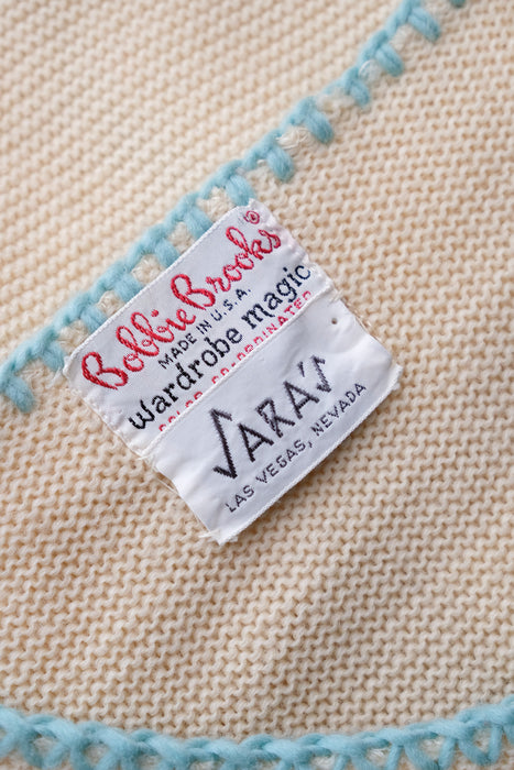 Vintage 1960's Blue Daisy Cardigan Sweater by Bobbie Brooks / S