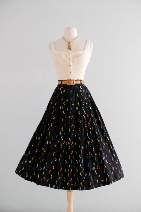 Vintage 1950's "Gay Tracks" Artist Print Skirt from Modern Jr. / S