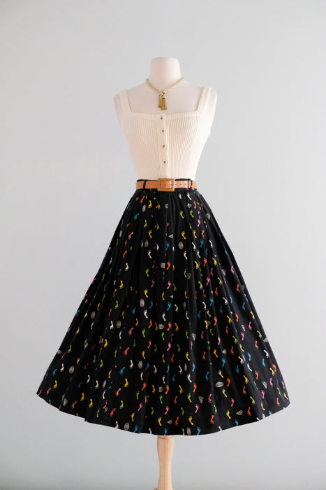 Vintage 1950's "Gay Tracks" Artist Print Skirt from Modern Jr. / S