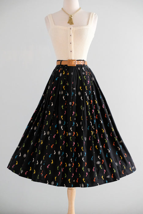 Vintage 1950's "Gay Tracks" Artist Print Skirt from Modern Jr. / S