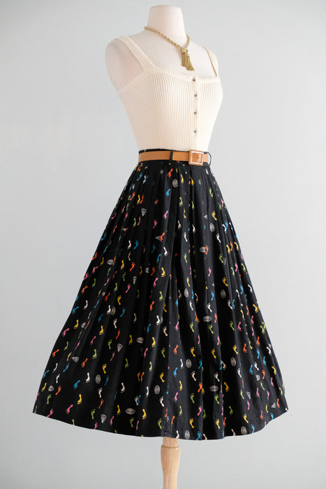 Vintage 1950's "Gay Tracks" Artist Print Skirt from Modern Jr. / S