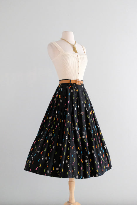 Vintage 1950's "Gay Tracks" Artist Print Skirt from Modern Jr. / S