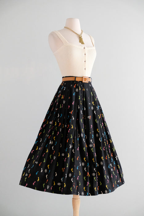 Vintage 1950's "Gay Tracks" Artist Print Skirt from Modern Jr. / S